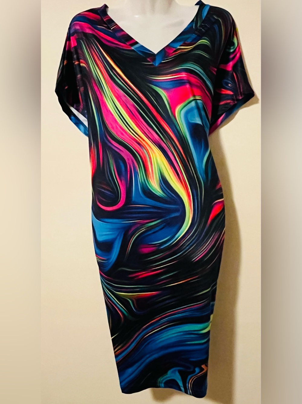SHEIN Multicolor Swirl Midi Dress in Blue Multicolor Geometric Size 1X NWOT
